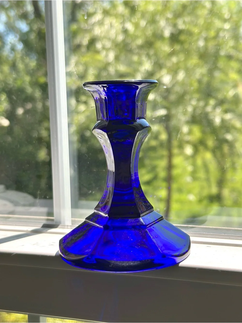 Vintage Cobalt Blue Glass Candlestick Pair